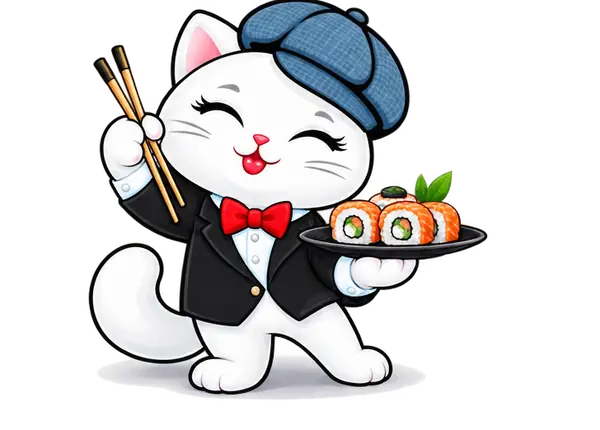 Кот Папа Ролл с роллами